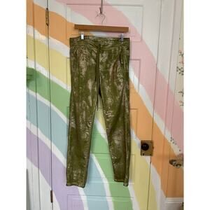 Alembika Size 2 Olive Metallic Foil Print Drawstring Stretch Pants